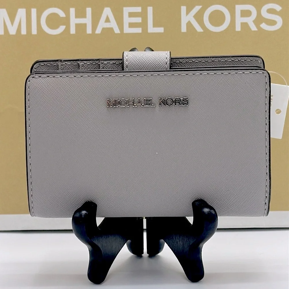 MICHAEL KORS Medium Saffiano Leather Bifold CN Wallet PEARL GREY NWT